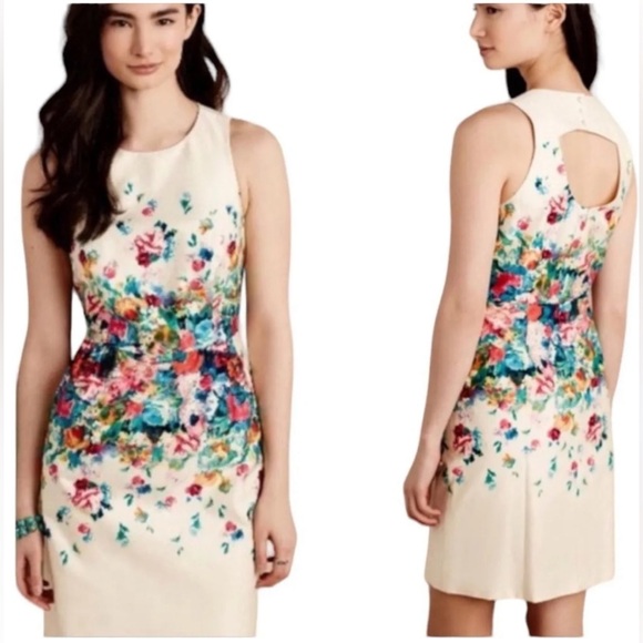 Anthropologie Dresses & Skirts - Anthropologie Maeve Tea Garden Sheath Dress Ivory Floral Sleeveless W-792 Size 8